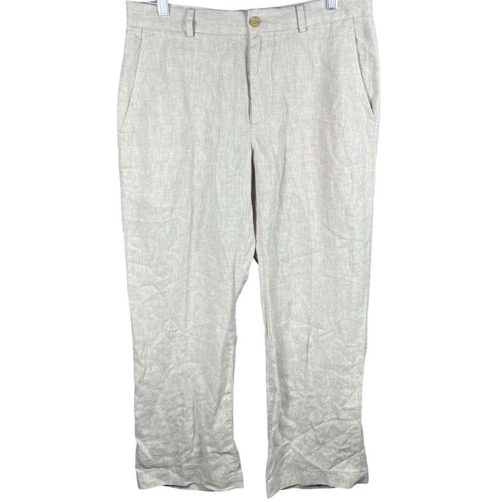 Banana Republic Linen Pants Mens 32x32 Beige Herringbone Straight Leg Trousers